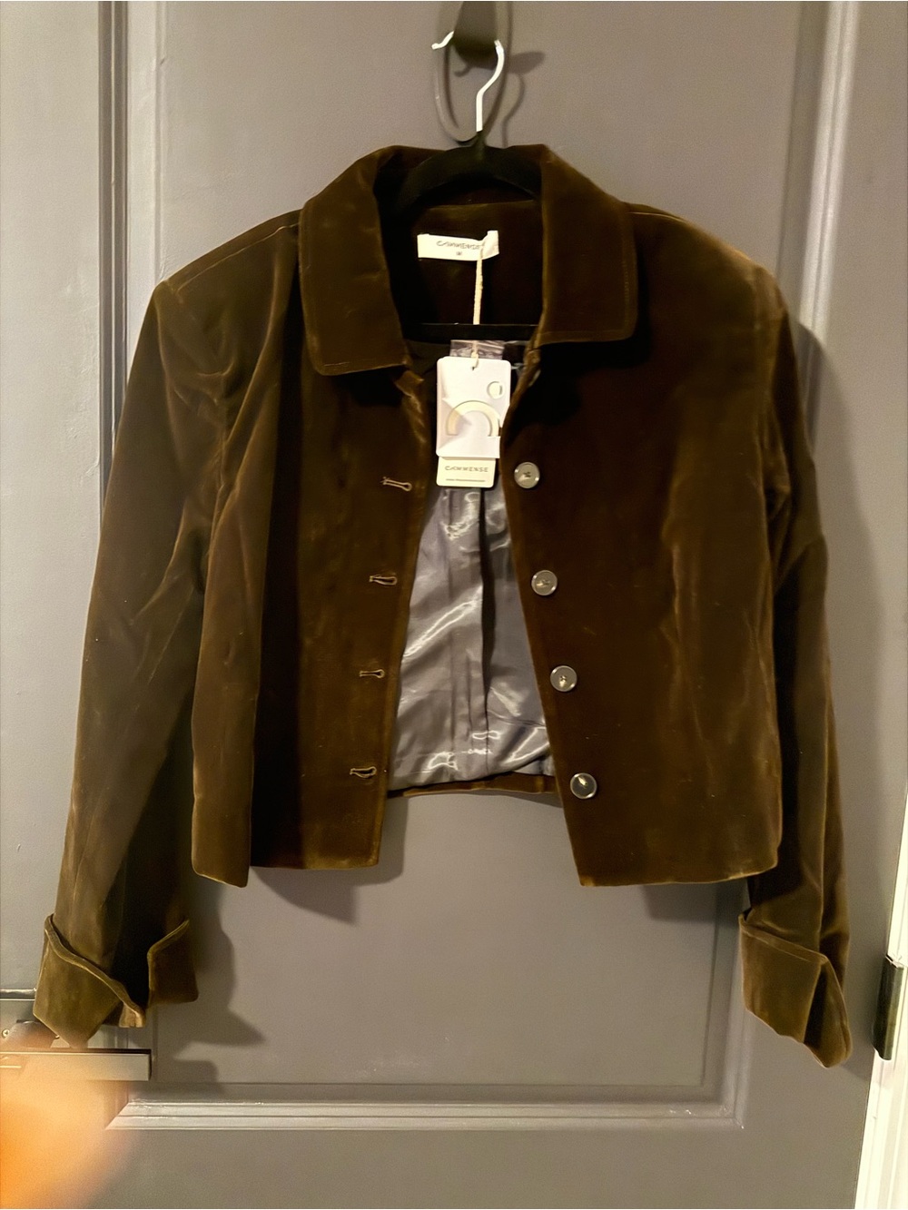 Commense Brown Velvet Cropped Blazer